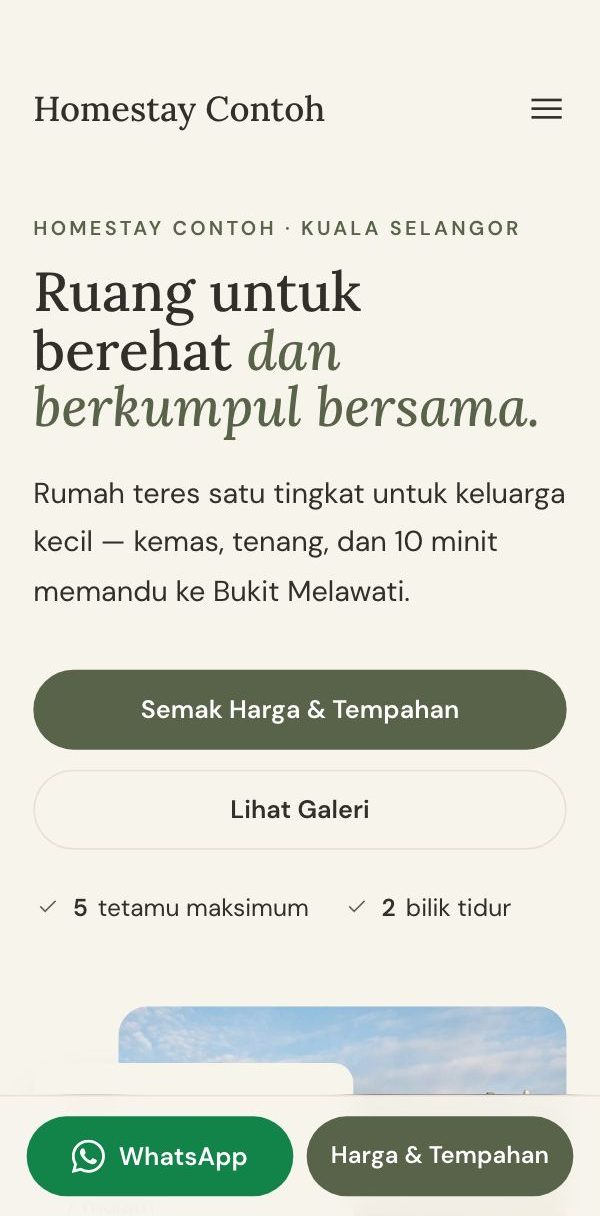 Gaya Laman: tajuk di atas, gambar berlapis dan harga